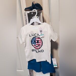 Lucky Brand Kids White Tee with Flag Smiley